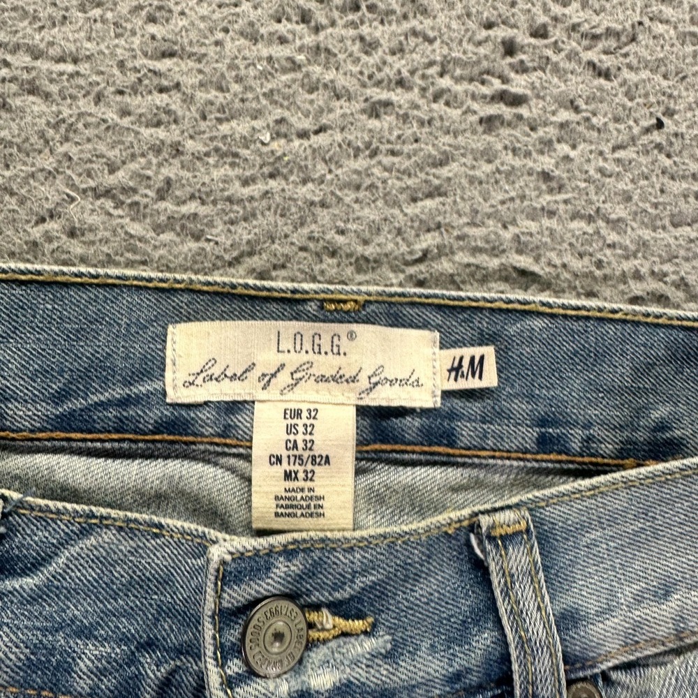 H&M L.O.G.G. Jeans Mens 34x32 Blue Cotton Denim Straight Travel Faded Button-Fly - Picture 4 of 11